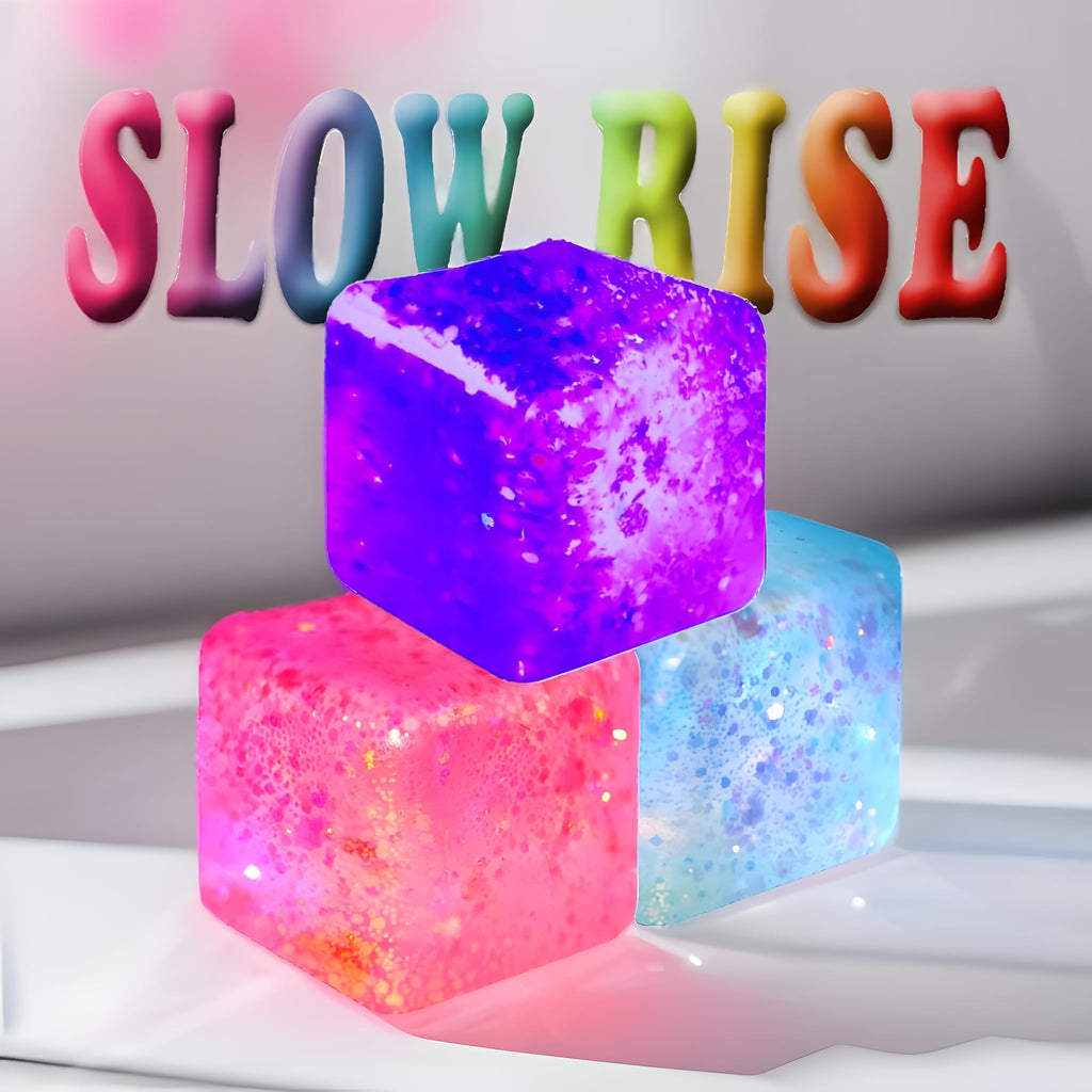 Glitter Ice Cube Squishy Stress Balls – 3-Pack (Blue, Pink & Purple)