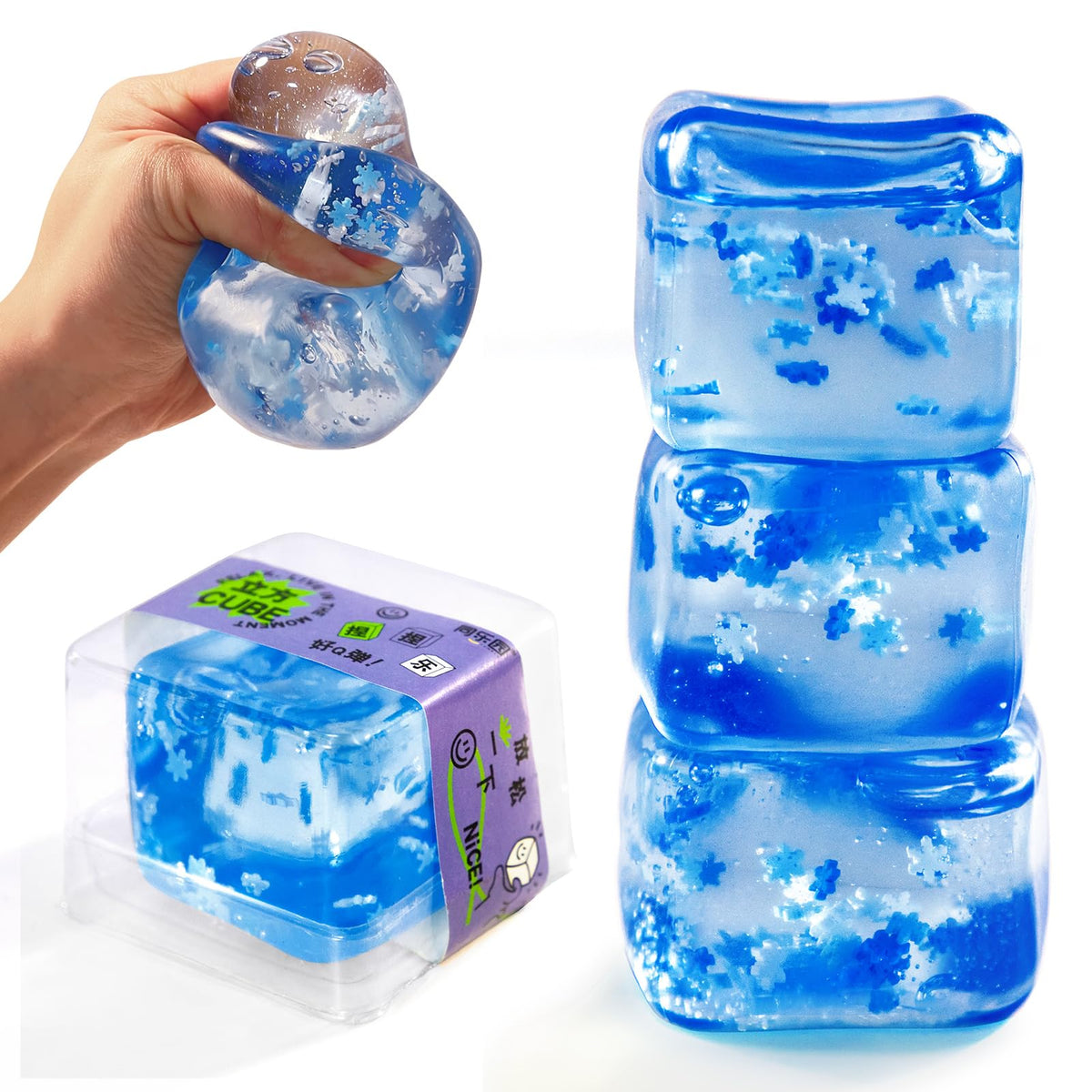 Ice Cube Squishy Stress Balls – 3-Pack