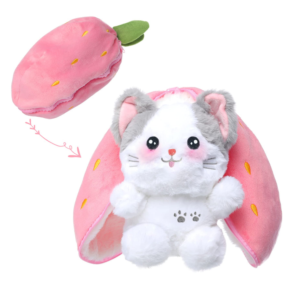 Reversible Strawberry Cat Squishy Plush – 7.8"
