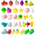 Mixed Fruit, Dinosaur & Animal Mochi Squishies – 32-Pack with Storage Box