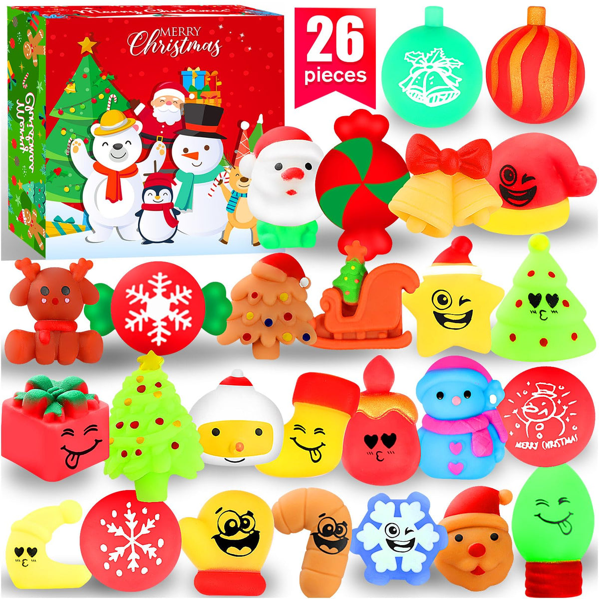 Christmas Kawaii Cat Mochi Squishies – 26-Pack Party Favors
