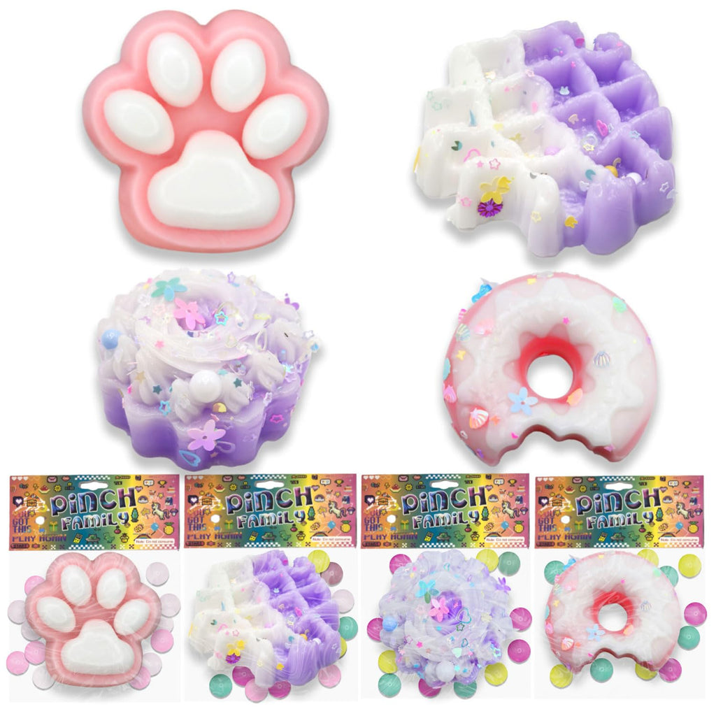 Taba Squishy Variety Set – 4-Pack (Cat Paw, Donut, Cake & Waffle)